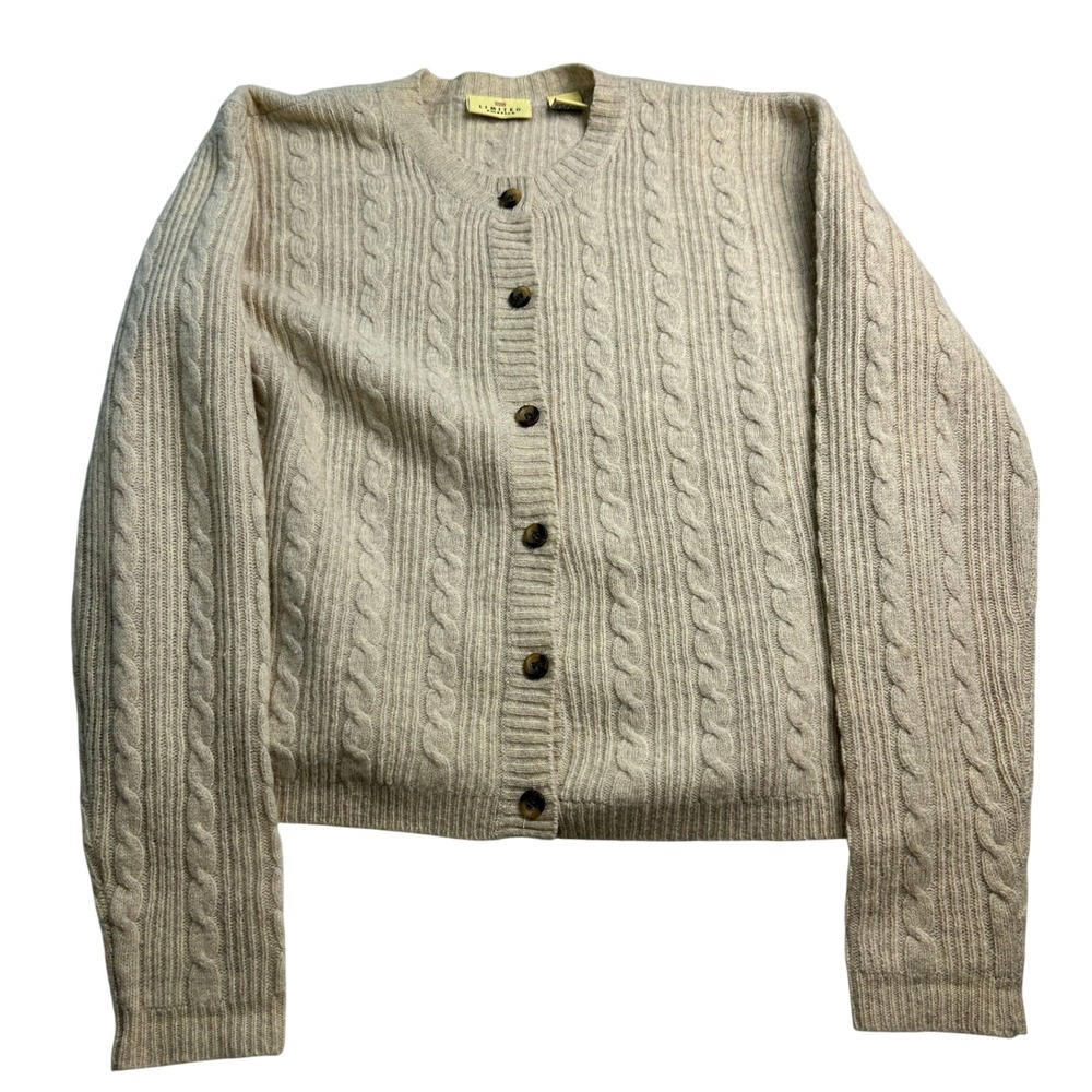 Vintage Limited America Lambswool Cable Knit Cardigan Sweater Beige XL